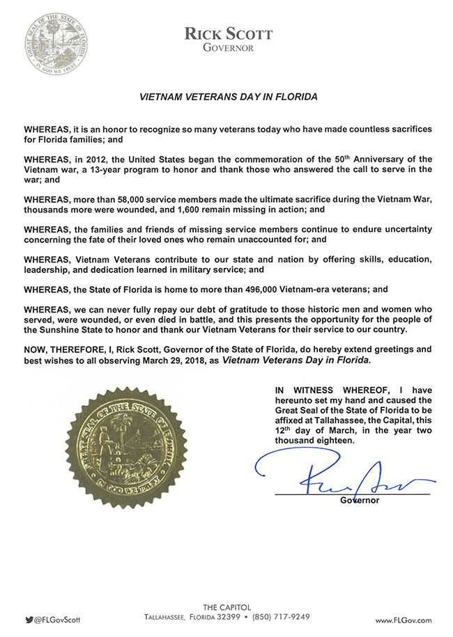 2018 Vietnam Veterans Day in Florida Proclamation