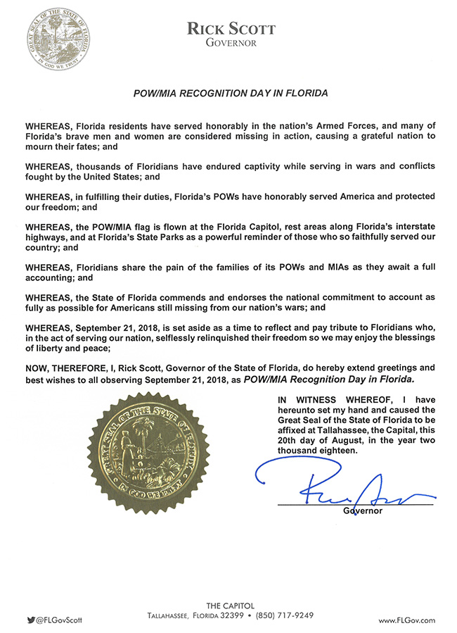 2018 POW MIA Recognition Day in Florida Proclamation