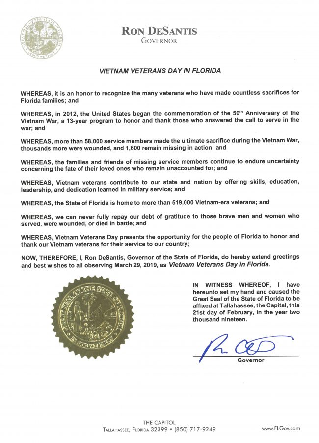 2019 Vietnam Veterans Day in Florida Proclamation