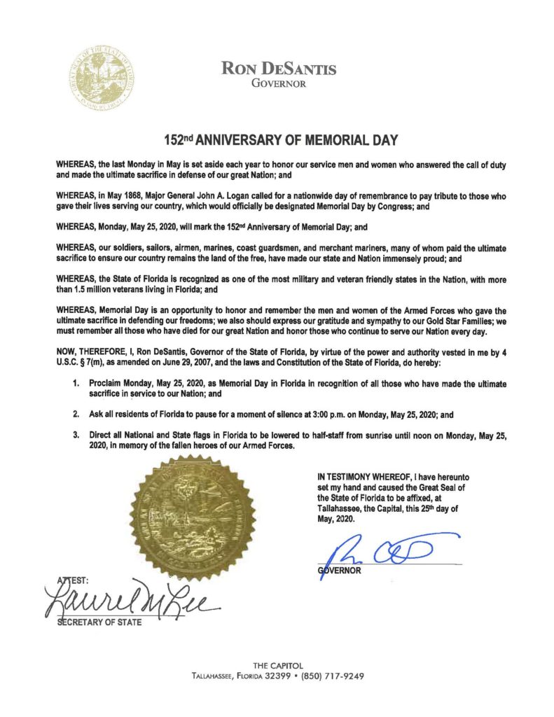 152nd Anniversary of Memorial Day Proclamation