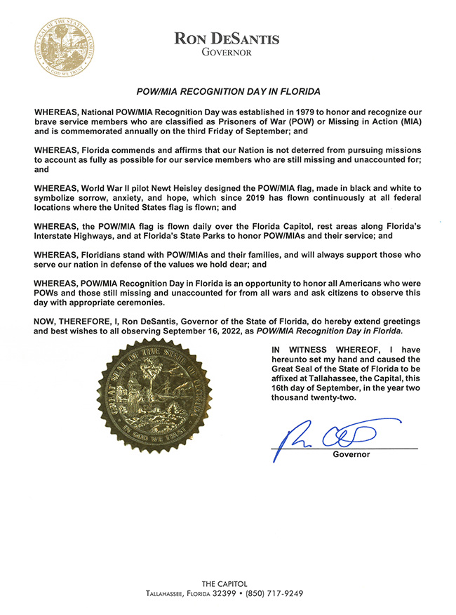 2022 POW MIA Recognition Day in Florida Proclamation