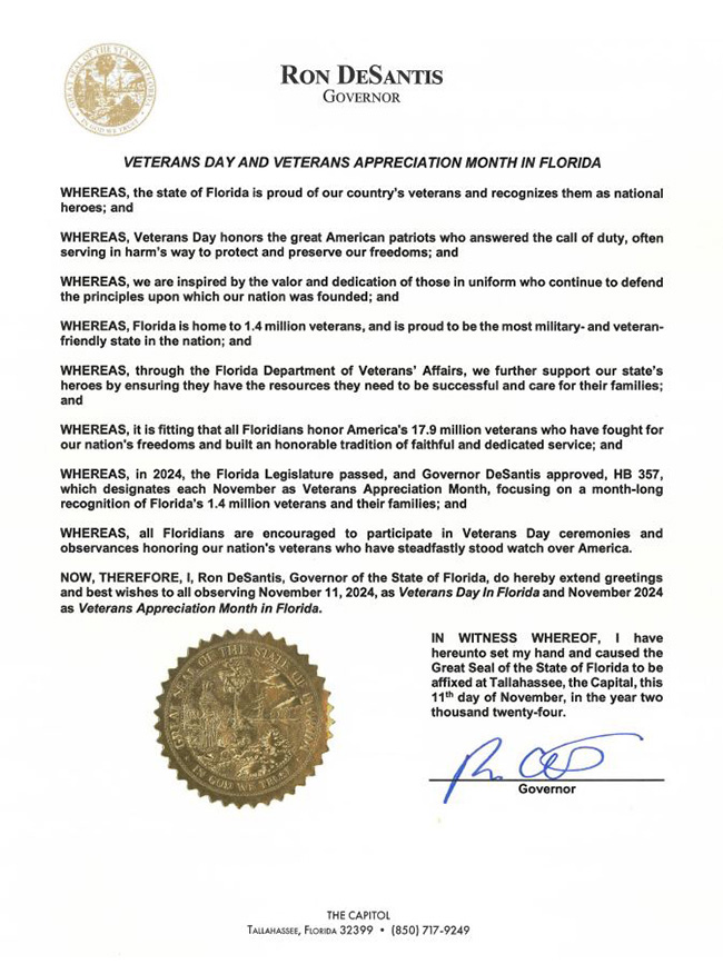 Veterans Day and Veterans Appreciation Month Proclamation 2024