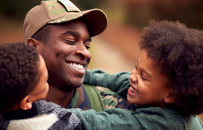 soldier with kids
