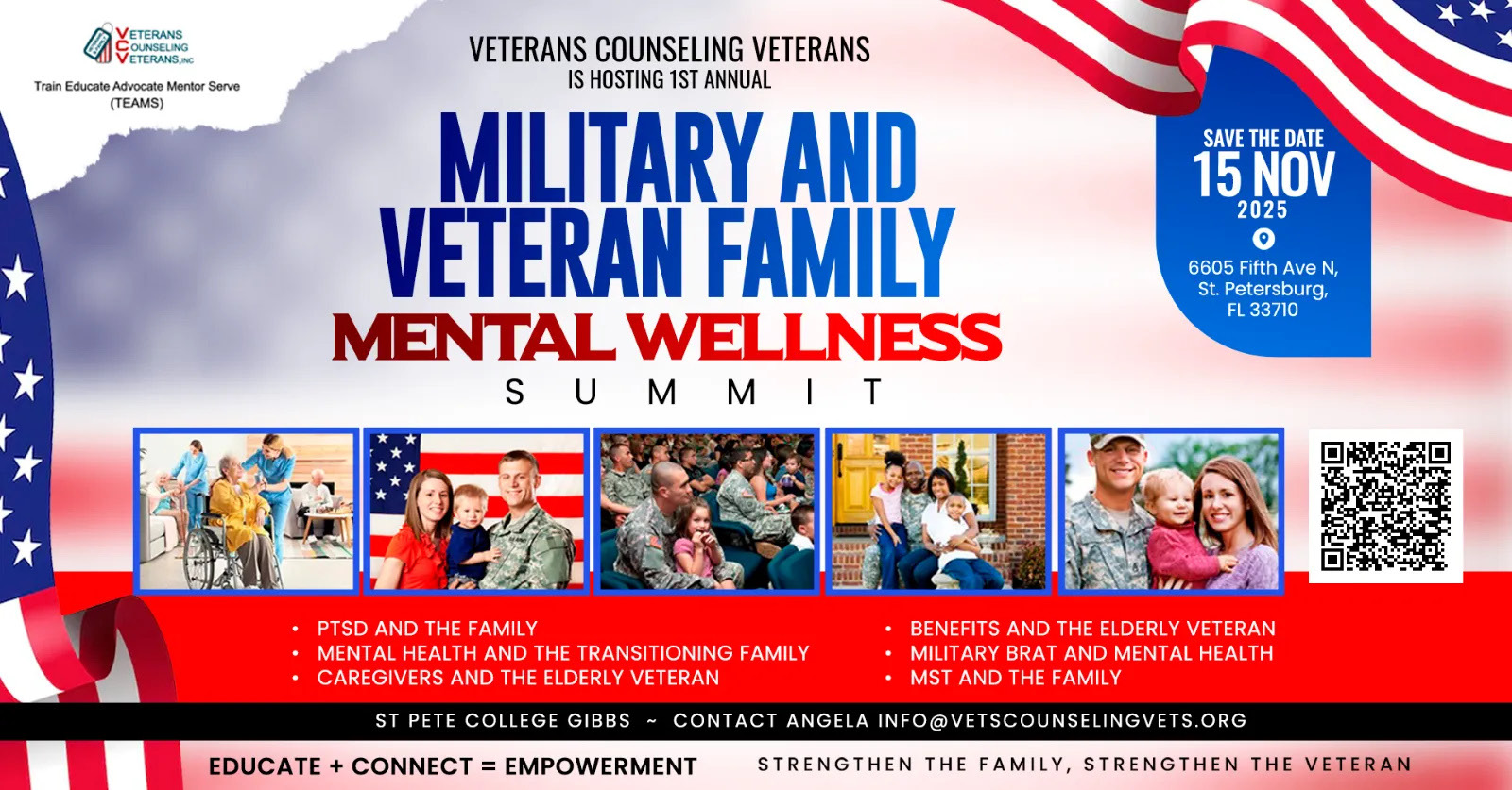 Flyer: Military & Veteran Family Mental Wellness Summit — Nov 15, 2025, St. Petersburg, FL (Veterans Counseling Veterans).